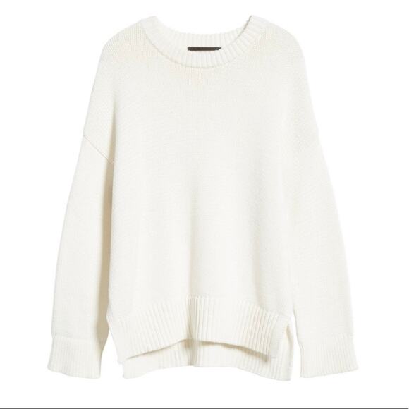 Jenni Kayne Chunky Crewneck Cotton Sweater Ivory White Boyfriend Everyday L - Picture 4 of 16